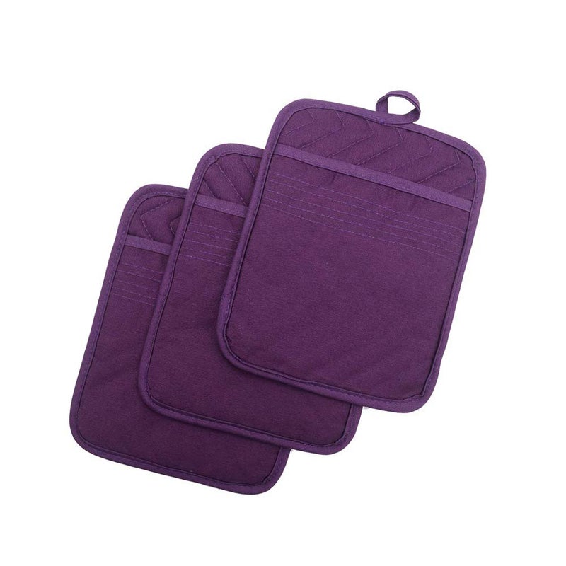 Anyi Pot Holders for Kitchen Heat Resistant, Cotton Hot Pads for Counter Table, Purple Kitchen Pot Holders with Pocket - Image 1
